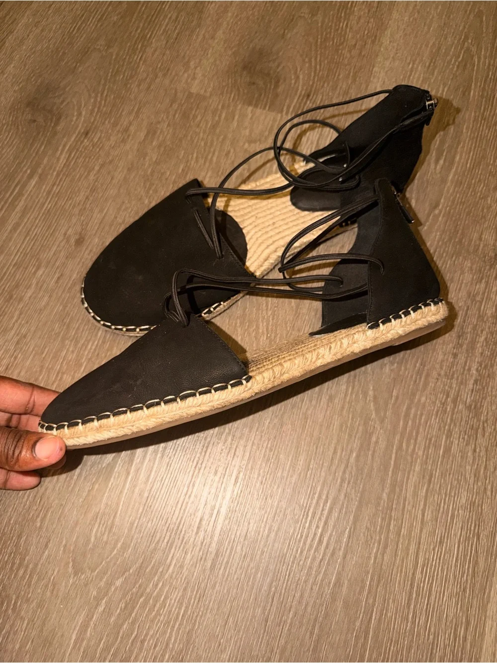EILEEN FISHER Black Lace-Up Espadrille Sandals Size 10